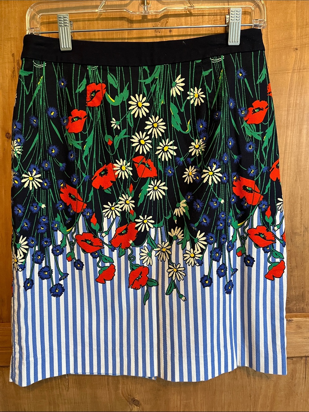 Anthropologie Skirt with Stripes and Red, Blue & White Floral Border